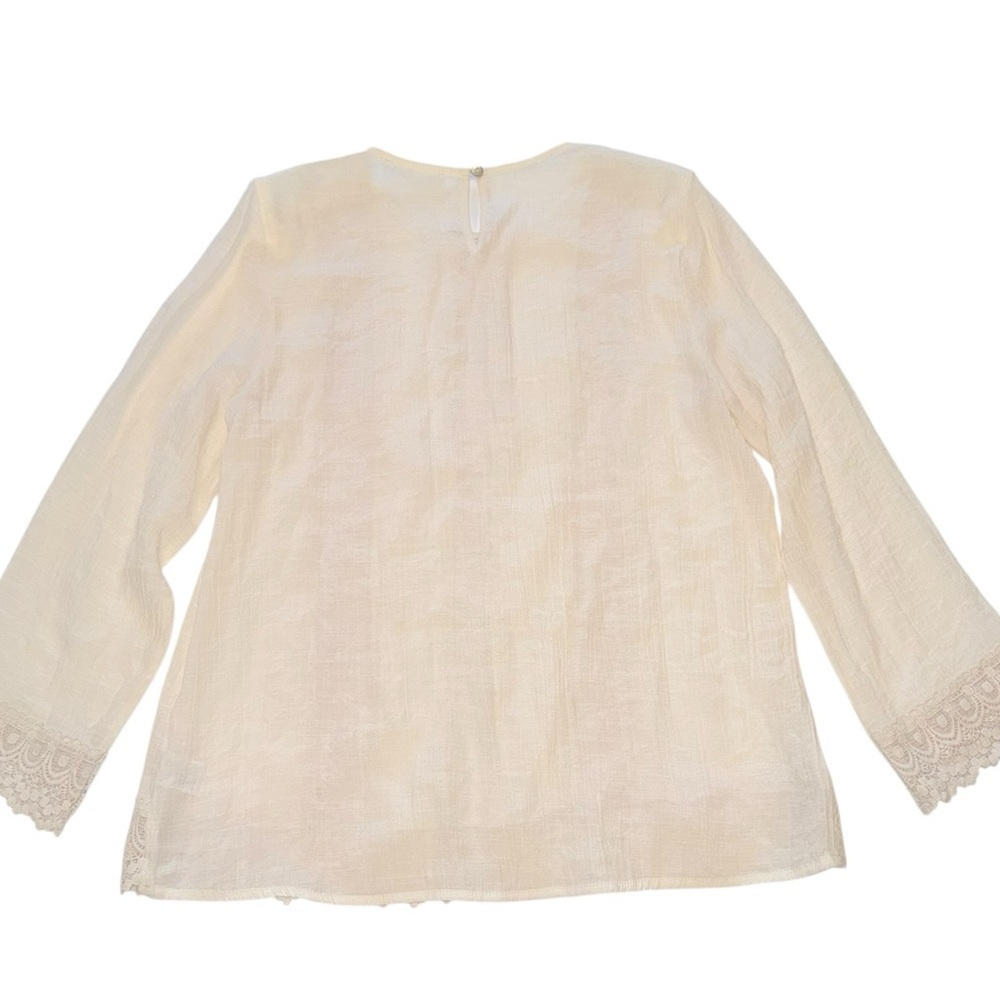 FSL + Apparel Ivory Lace Trim Boho Blouse Sz L Cottagecore Romantic Rayon Top - Picture 7 of 11